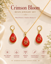 Crimson Bloom – Real Pressed Flower Resin Jewelry Set