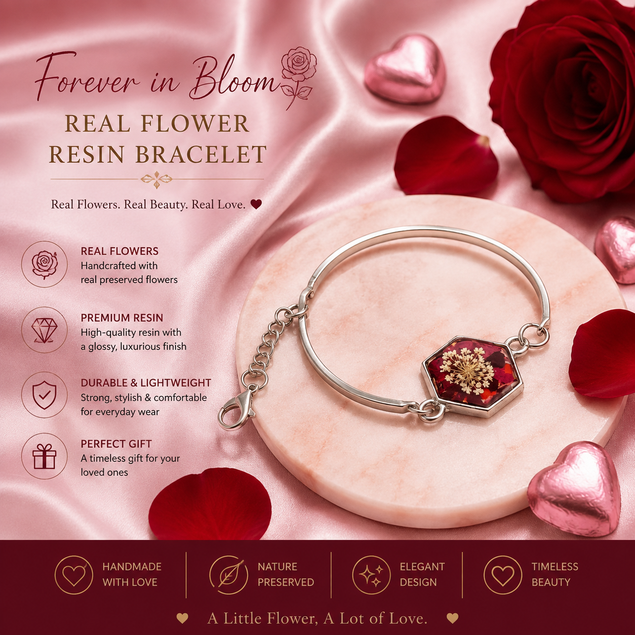 Forever in Bloom – Real Flower Resin Bracelet