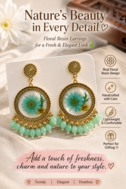 Handmade Mint Green Floral Resin Dangle Jhumka