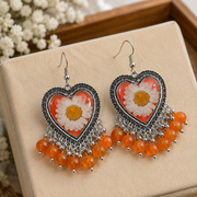 Handmade Orange Heart Floral Resin Dangle Jhumka