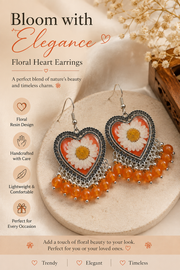 Handmade Orange Heart Floral Resin Dangle Jhumka