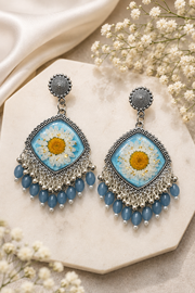 Real Dried Daisy Resin Earrings | Handmade Boho Drop Jhumka