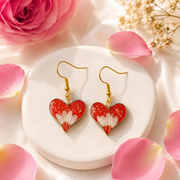 Handmade Red Heart Floral Resin Earrings