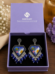 Handmade Blue Floral Resin Dangle Jhumka with Real Dried Daisy Flowers