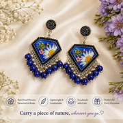 Handmade Blue Floral Resin Dangle Jhumka with Real Dried Daisy Flowers
