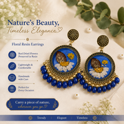 Handmade Royal Blue Floral Resin Dangle Earrings with Real Dried Flowers