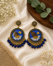 Handmade Royal Blue Floral Resin Dangle Earrings with Real Dried Flowers