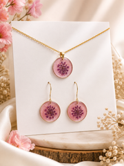 Nature-Inspired Pink Floral Resin Jewelry Set
