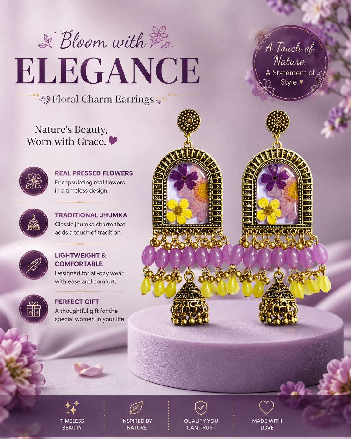 Royal Purple Multicolor Resin Jhumka Earrings