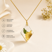 Yellow Flower Preserved Resin Pendant Necklace