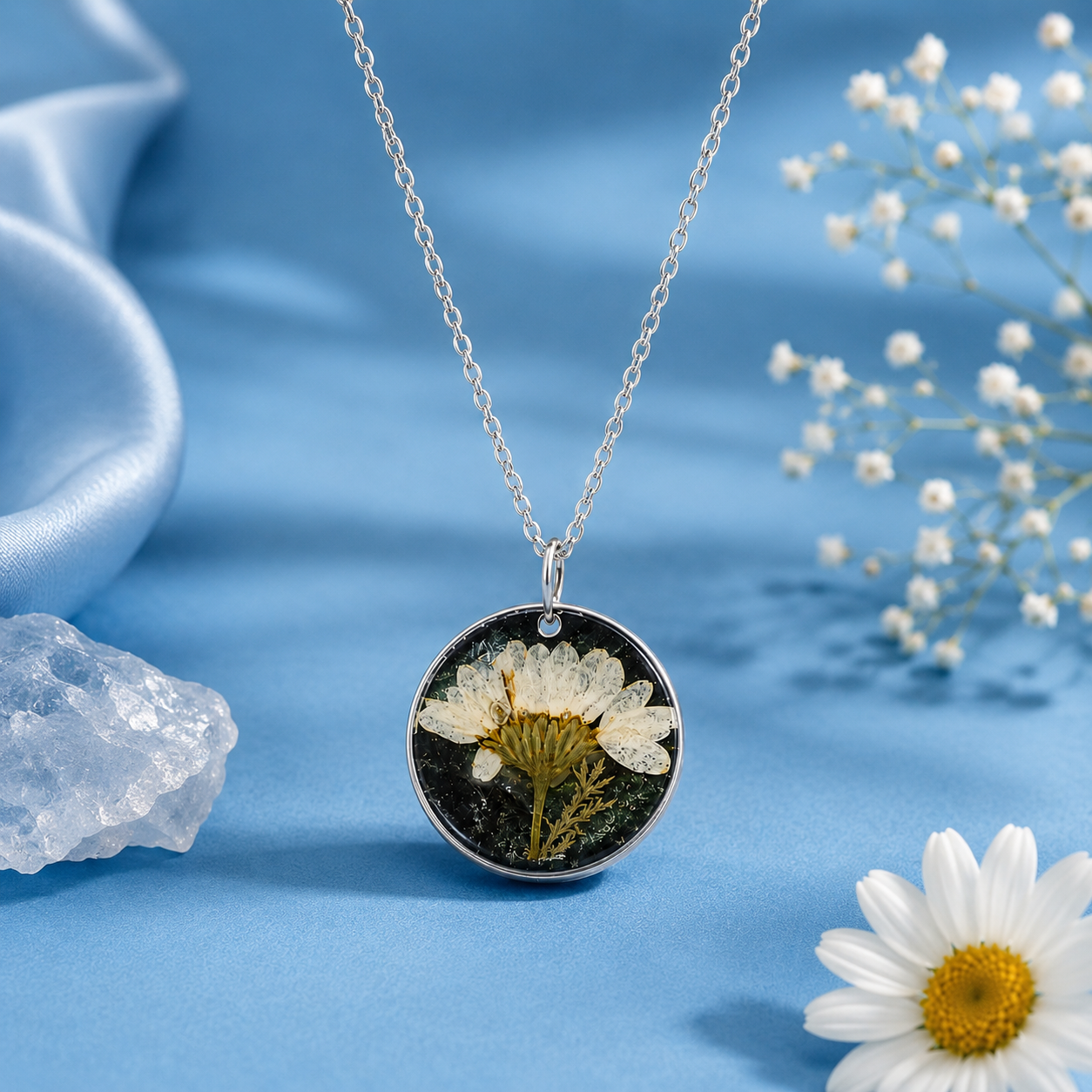Pressed Flower Crystal Resin Pendant