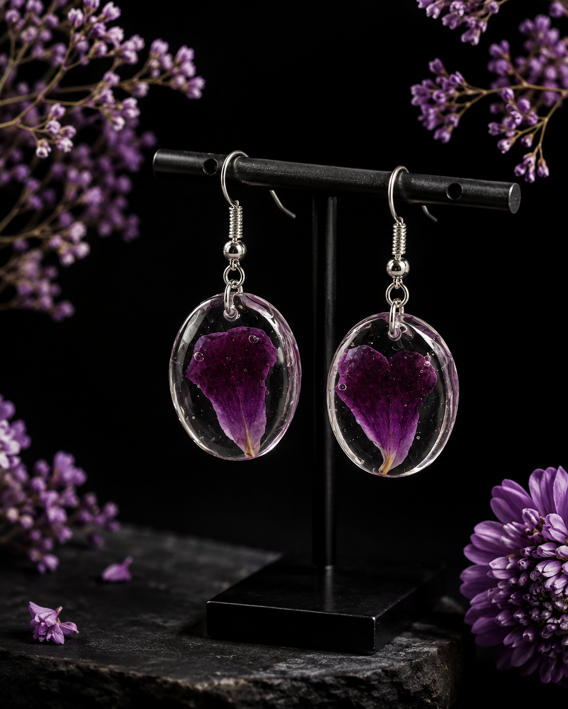 Real Flower Preserved Resin Drop Earrings