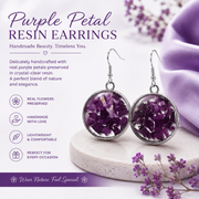 Handmade Purple Flower Resin Drop Earrings