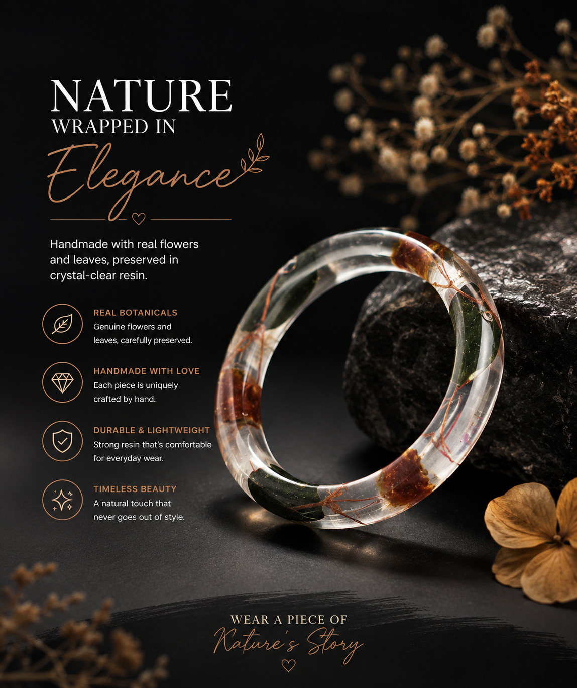 Natural Leaf Embedded Resin Bracelet