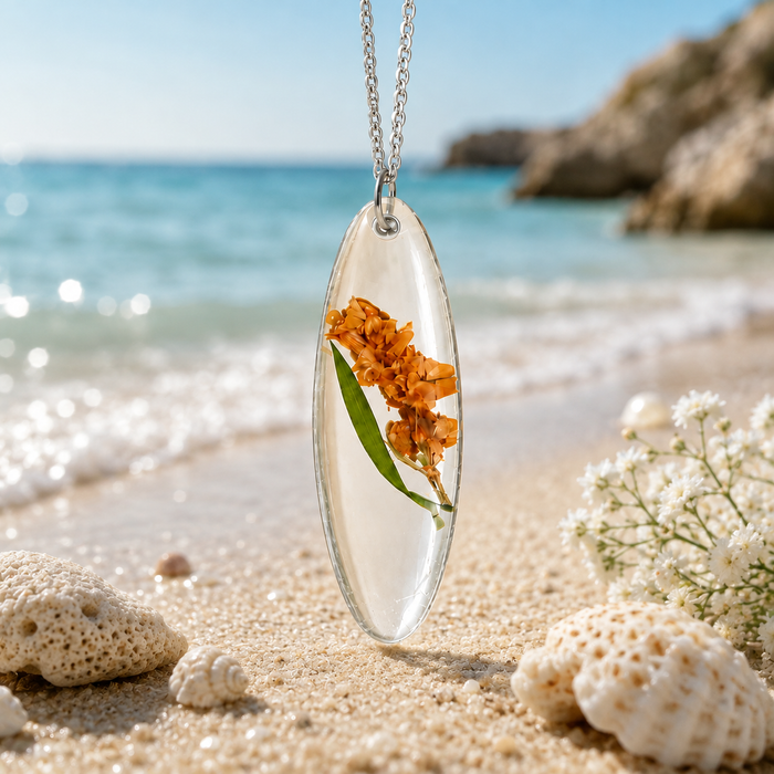 Botanical Resin Pendant with Silver Chain