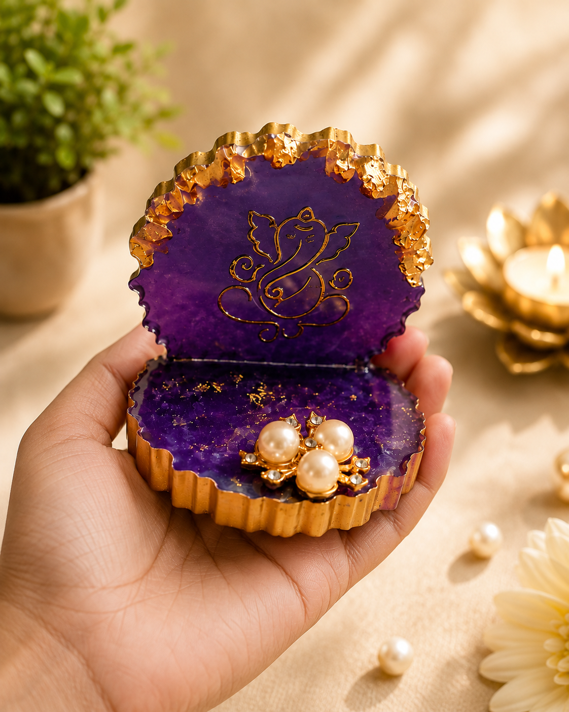 Handmade Purple & Gold Ganesha Small Showpiece