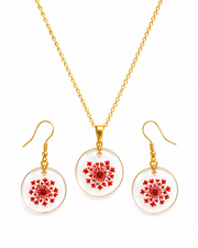 Red Flower Resin Pendant & Drop Earrings