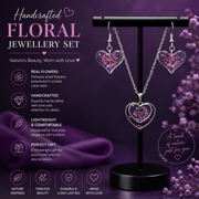 Purple Floral Heart Resin Necklace & Earrings Set