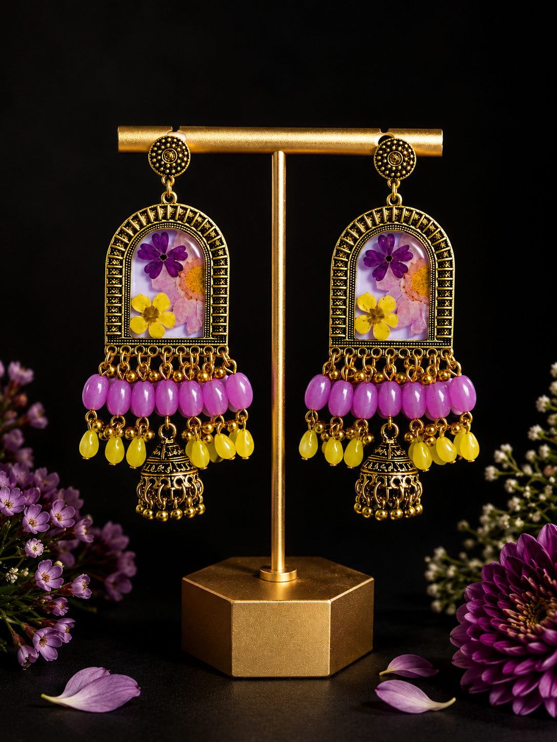 Royal Purple Multicolor Resin Jhumka Earrings