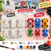 DIY Racing Car Painting Kit for Kids – 6 Plaster Cars, 6 Colors & Brush