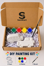 Santkart DIY car painting kit with two concrete cars, six paints and one brush