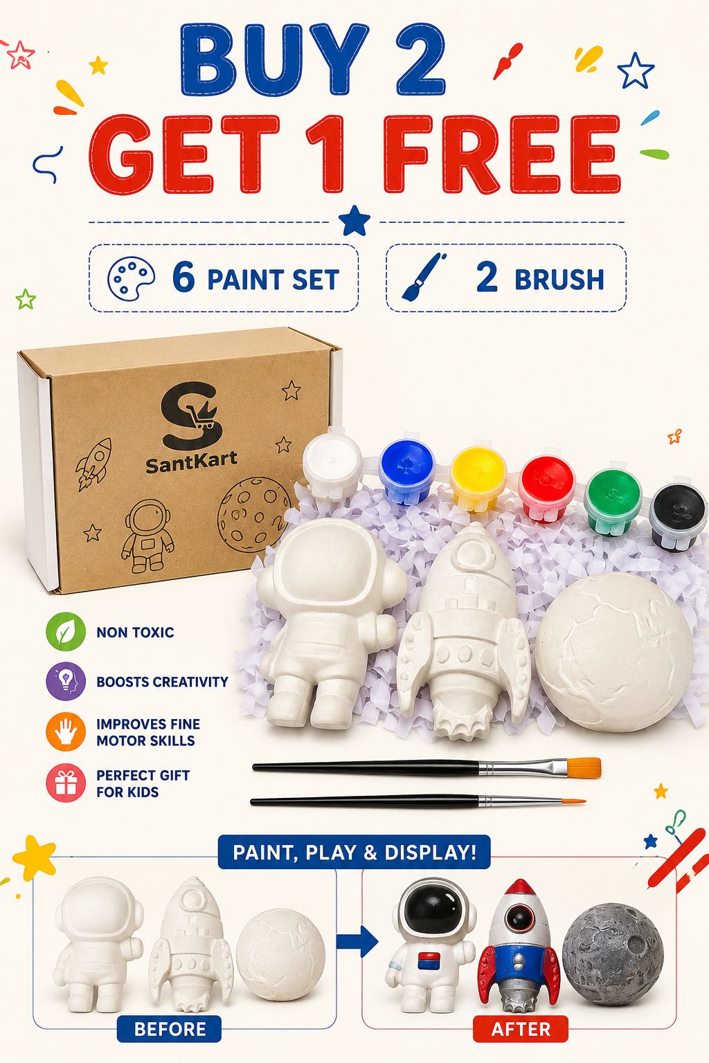 DIY Concrete Toy Painting Kit – Astronaut, Rocket & Planet
