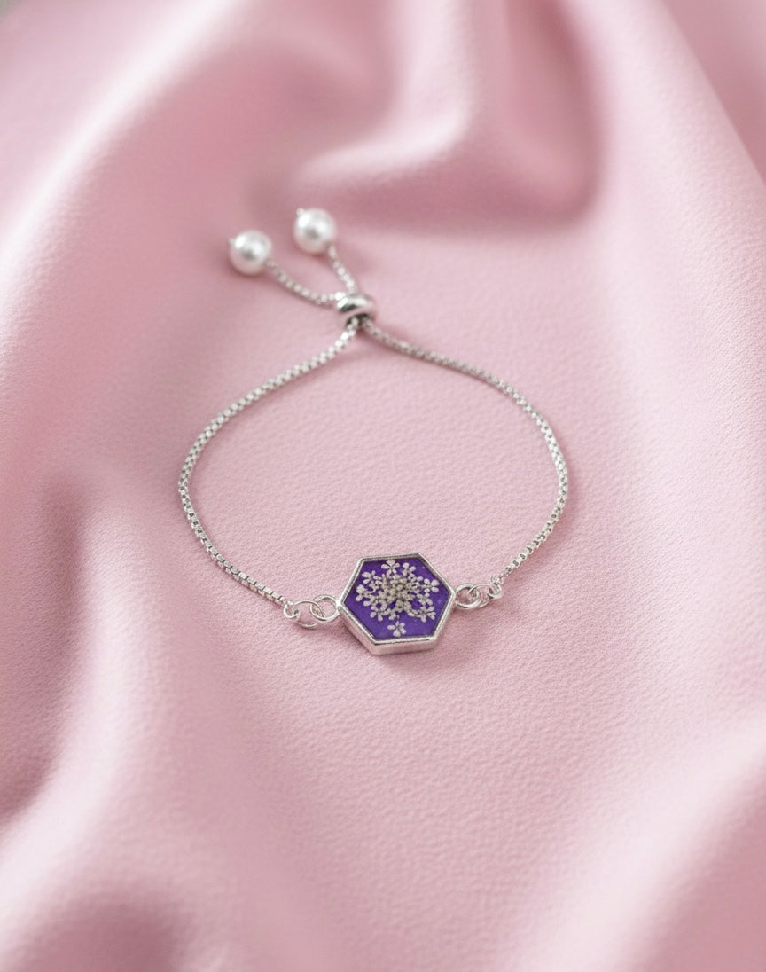 Handcrafted Purple Floral Resin Bracelet with Baby Breath
