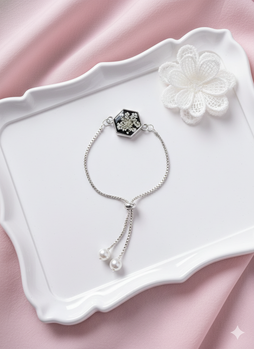 Handcrafted Hexagon Resin Bracelet with Baby’s Breath Flowers