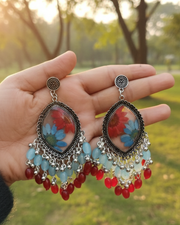 Handcrafted Floral Resin Jhumka Earrings – Multicolor Bloom