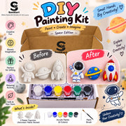 DIY Space Painting Kit for Kids – 3 Plaster Figurines, 6 Acrylic Colors & Brush
