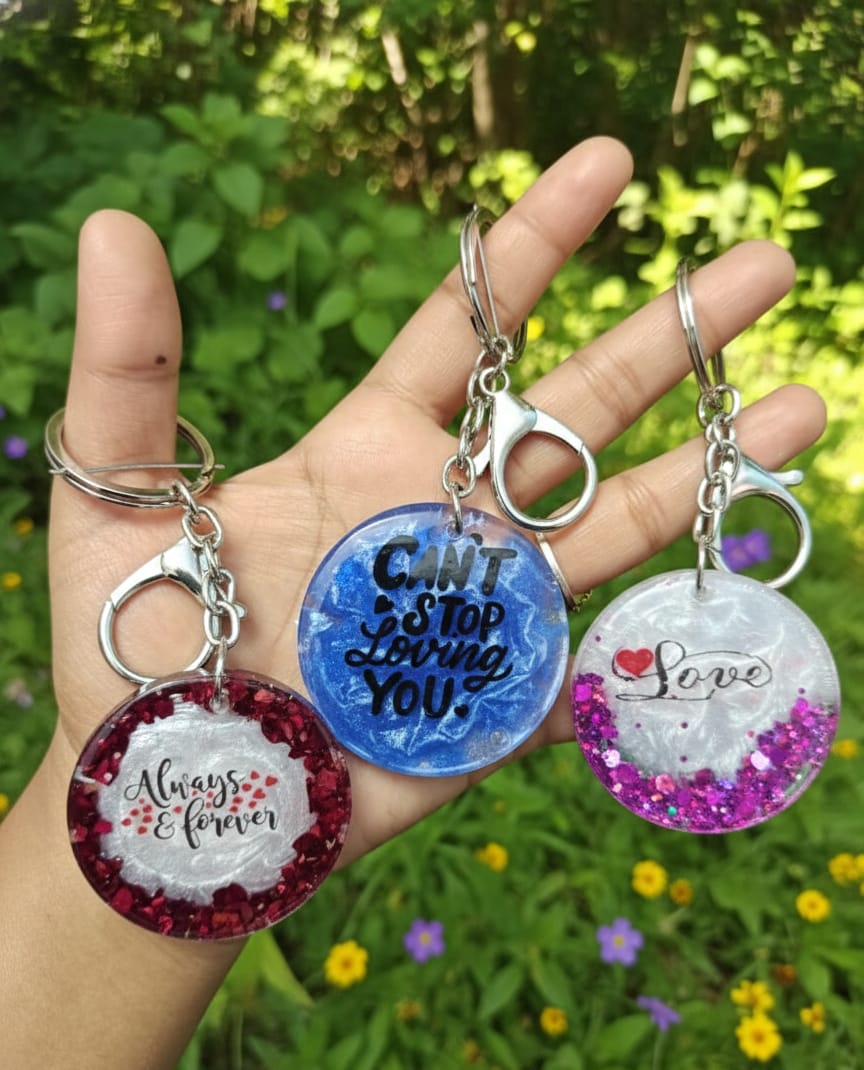 Personalized Handmade Resin Love Keychains – Glitter & Custom Gift Keychains