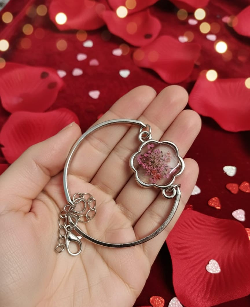 Pink Blossom Charm – Handmade Real Flower Resin Bracelet
