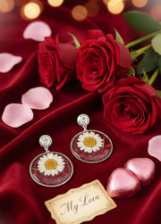 Whispering Daisy and Rose Embeded Resin Earrings