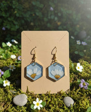 Daisy Sky Bloom – Handmade Real Flower Resin Hexagon Earrings