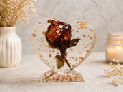 Handcrafted Preserved Rose Heart Resin Stand | Romantic Home Décor