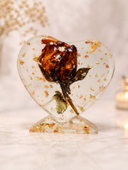 Handcrafted Preserved Rose Heart Resin Stand | Romantic Home Décor