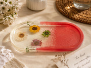 Handcrafted Resin Floral Serving Tray| Transparent Flower Art Tray