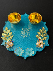 Handmade Resin Pooja Thali with Diya & Ganesha Design | Decorative Pooja Plate
