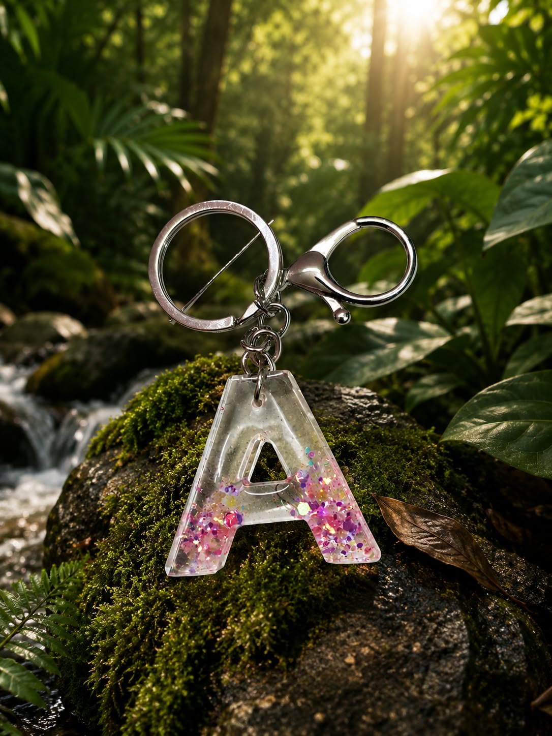 Luxury Resin Alphabet Keychain with Pink Glitter