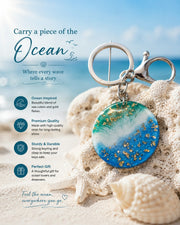 Ocean Resin Round Keychain – Handmade Coastal Glitter Keyring