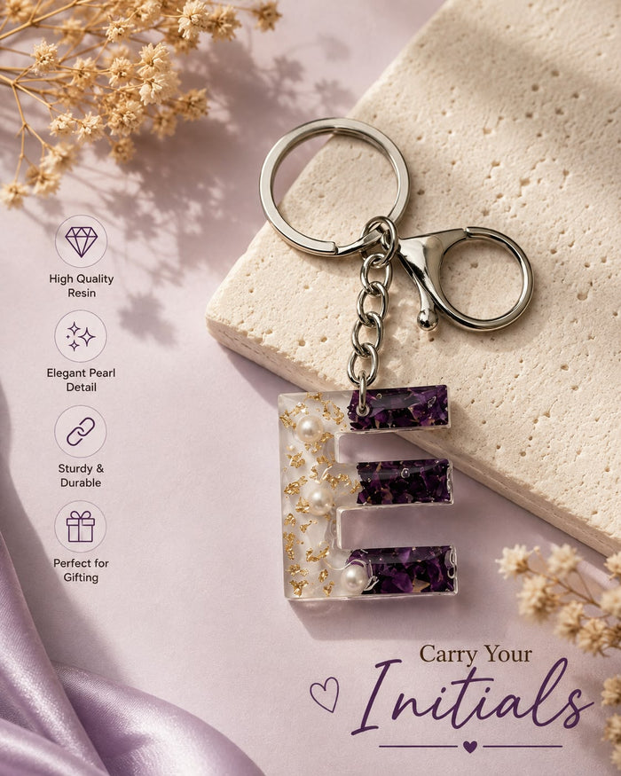 Elegant Real Rose With Beads and Gold Foil Combination Keychain