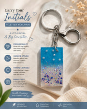 Blue Gradient Resin Rectangle Keychain – Handmade Glitter Keyring