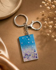 Blue Gradient Resin Rectangle Keychain – Handmade Glitter Keyring