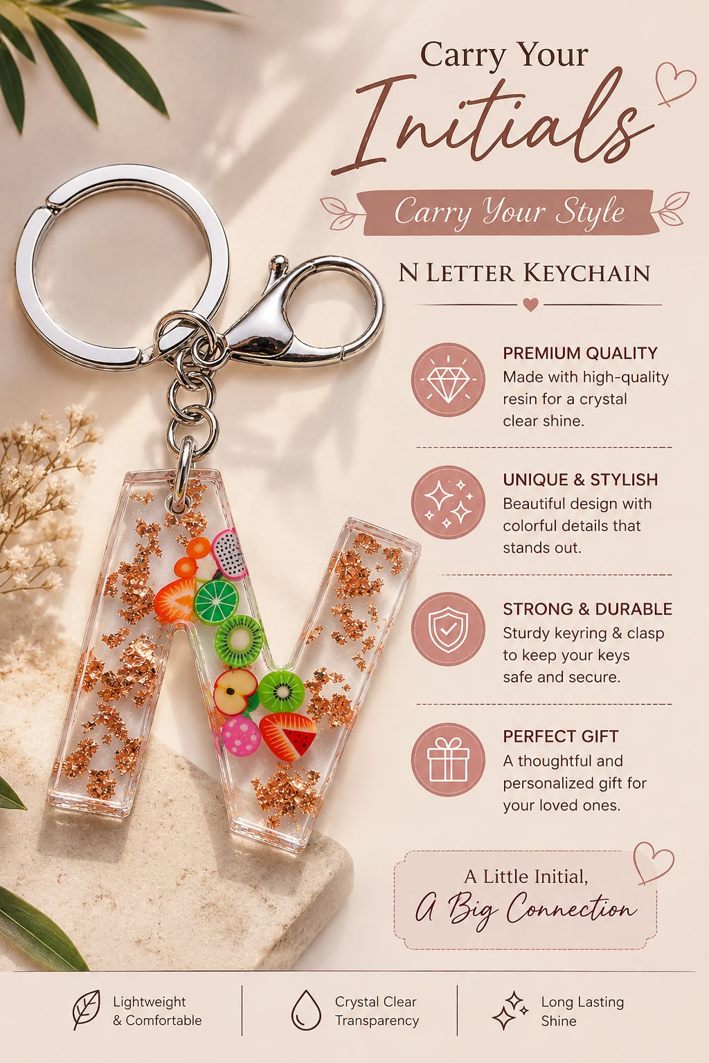 Kawaii Fruit Resin Alphabet Keychain – Personalized Gift