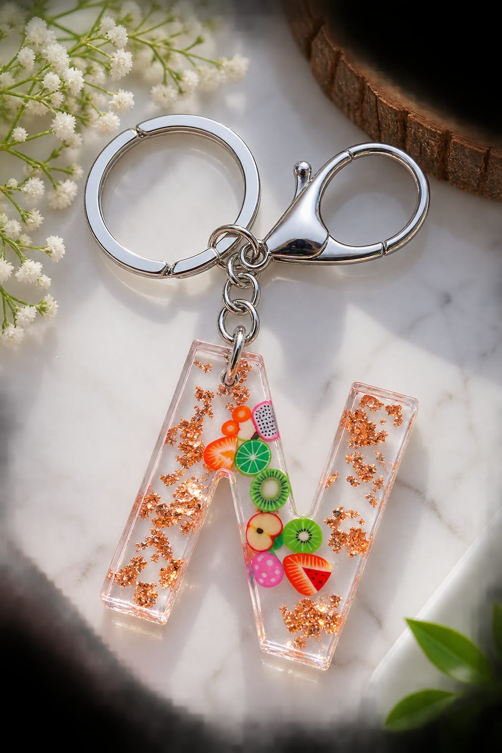 Kawaii Fruit Resin Alphabet Keychain – Personalized Gift
