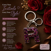 Customised Real Rose Preserved Resin Alphabet Keychain