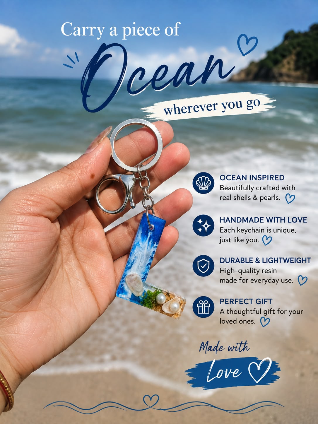 Beach Inspired Resin Alphabet Keychain Premium Initial Charm