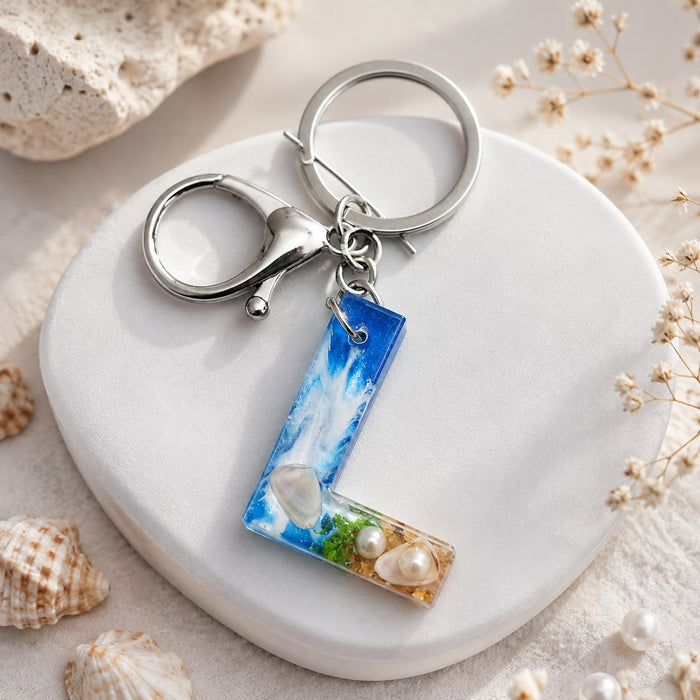 Beach Inspired Resin Alphabet Keychain Premium Initial Charm