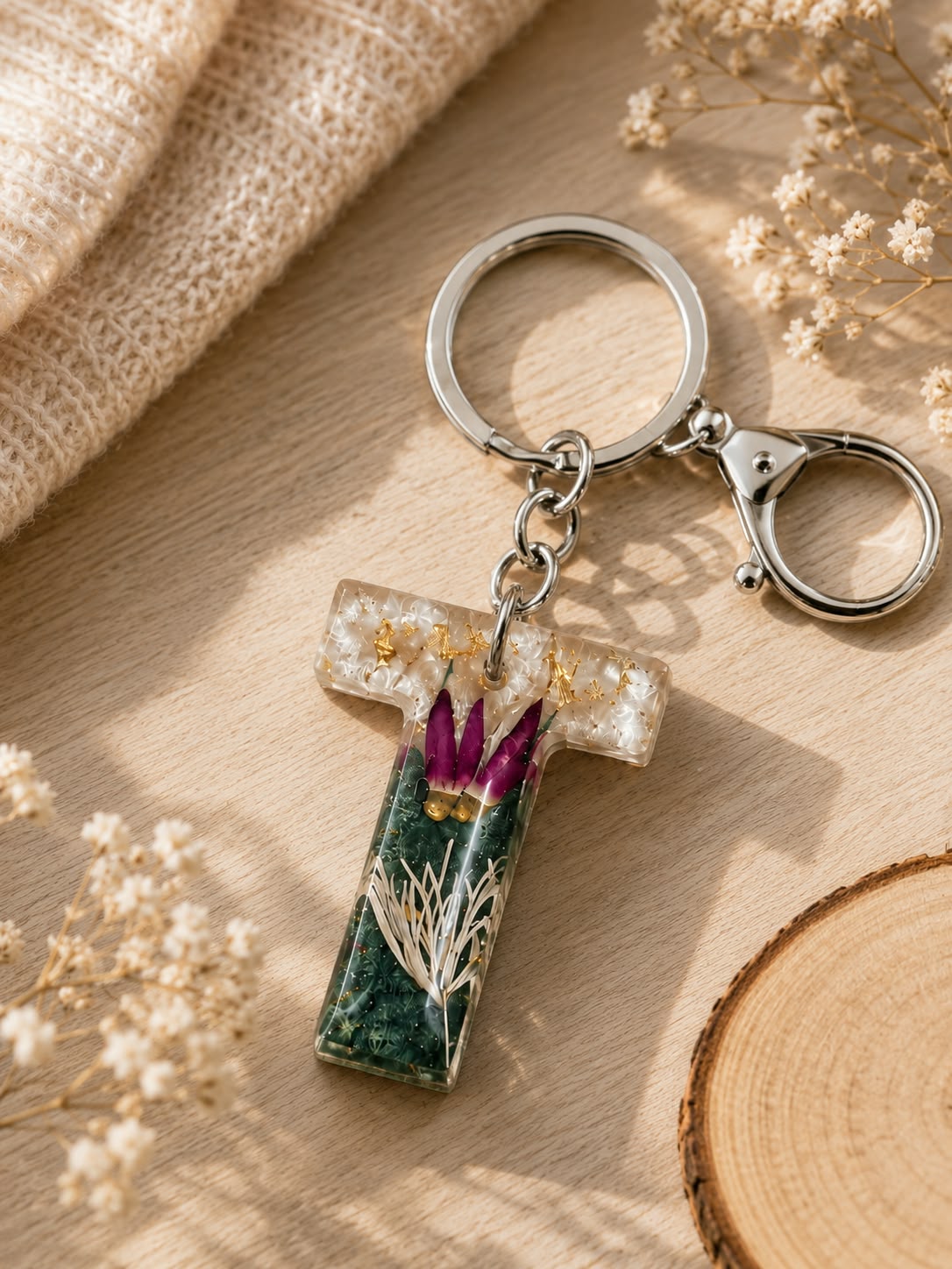 Personalized Resin Alphabet Keychain | Handmade Floral Initial Keyring