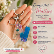 Blue Floral Resin Initial Keychain Custom Alphabet Charm